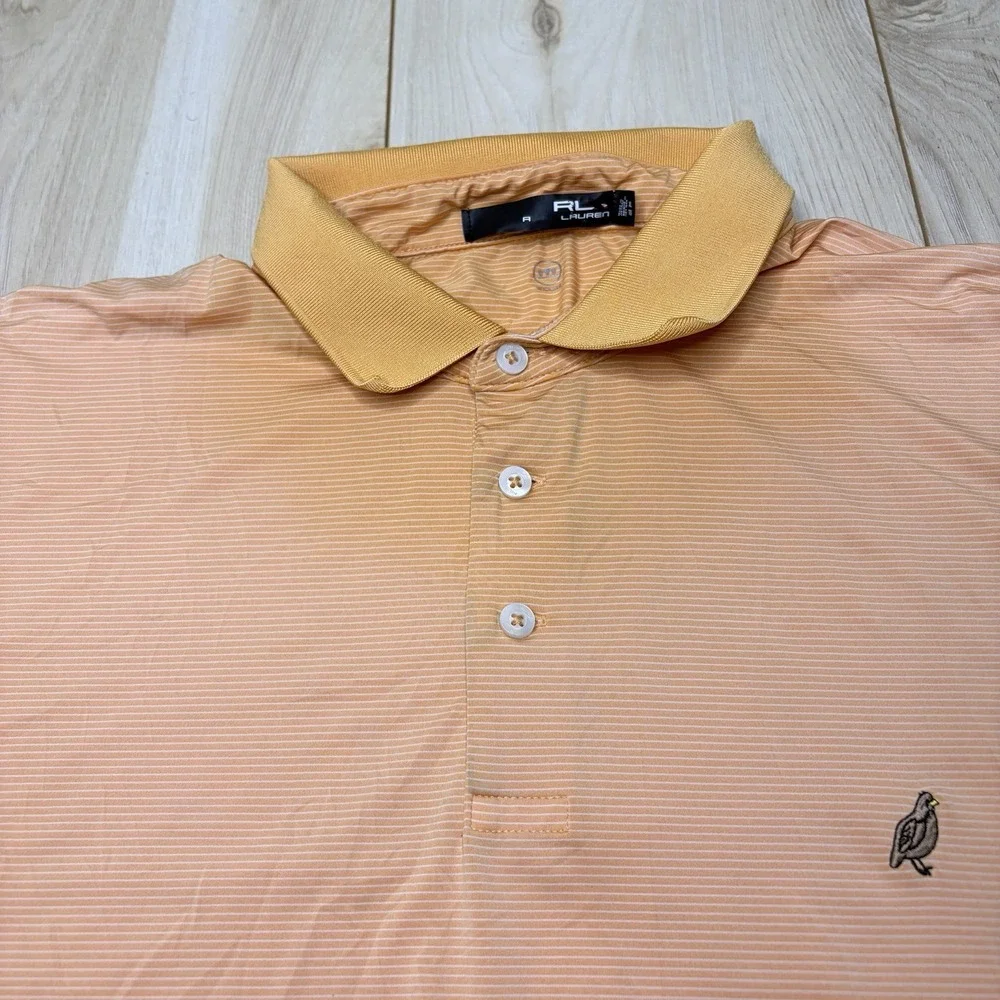 RLX Ralph Lauren Mens Striped Polo Golf Shirt Orange Size XL Moisture Wicking